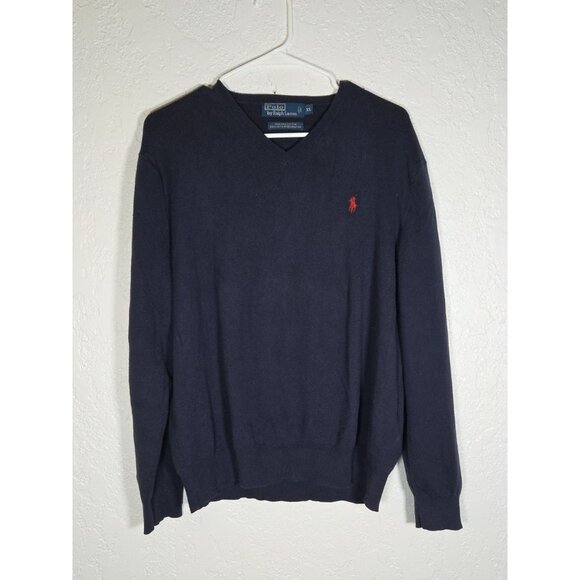 Polo Ralph Lauren Other - Vintage Polo Ralph Lauren Men's 100% Pima Cotton V-Neck Pullover Sweater XL Navy